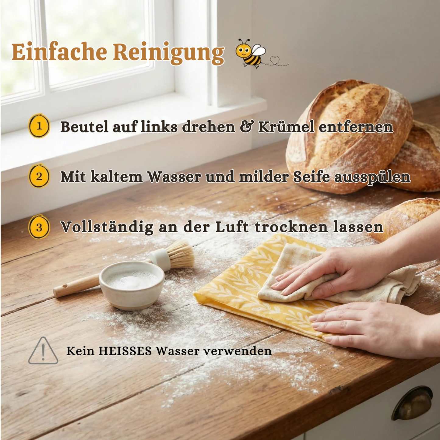 Premium Brotbeutel aus 100% Baumwolle & Bienenwachs